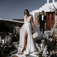 Simple Sexy Wedding Dress, Deep V-neck Satin Bridal Dress Wedding Gown - Thumbnail 1