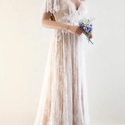 Elegant ball gown lace appliques wedding dress bridal gown
