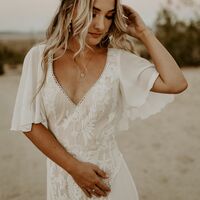 Boho Sexy Wedding Dress, V-neck Bridal Dress Wedding Gown - Thumbnail 1