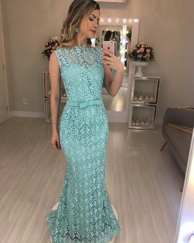 Elegant Mother of the Bride/Groom Dress Blue Lace Evening Formal Prom Dress