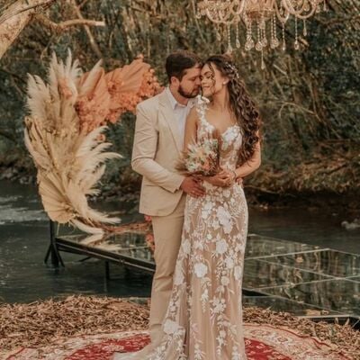 Sexy champagne wedding dress, appliques tulle bridal dress wedding gown