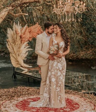 Sexy Champagne Wedding Dress, Appliques Tulle Bridal Dress Wedding Gown