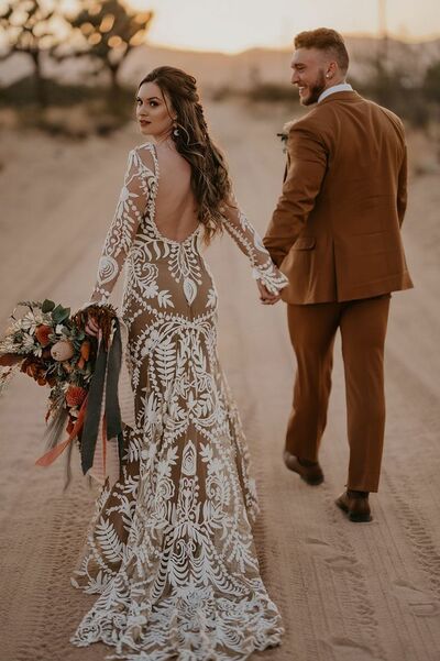 Sexy Champagne Mermaid Wedding Dress, Appliques Tulle Bridal Dress Wedding Gown