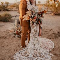 Sexy Champagne Mermaid Wedding Dress, Appliques Tulle Bridal Dress Wedding Gown - Thumbnail 2