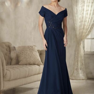 Elegant mother of the bride/groom dress sheath navy blue evening formal prom dress