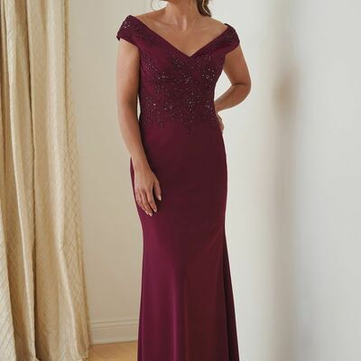 Elegant mother of the bride/groom dress wine red simple evening formal prom dress