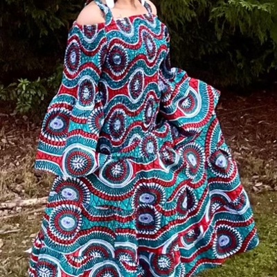 Off the shoulder w/ elastic bodice dress & headwrap