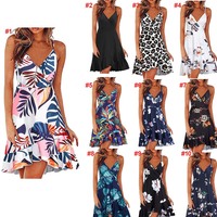 Womens' Summer V Neck Floral Spaghetti Strap Dress - Thumbnail 8
