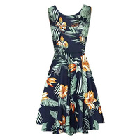 Women Elegant Floral V-neck sleeveless Dress With pockets - Thumbnail 1