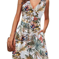 Women Elegant Floral V-neck sleeveless Dress With pockets - Thumbnail 8