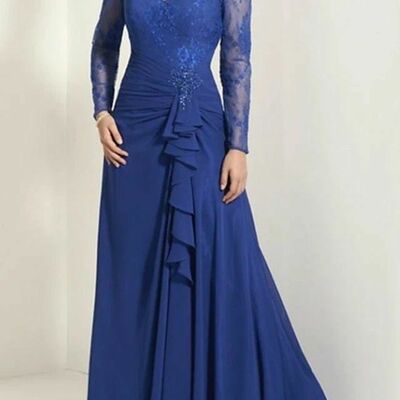 Elegant mother of the bride/groom dress royal blue lace evening formal prom dress