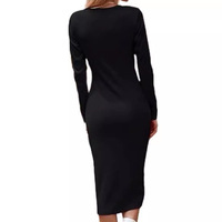 women's long sleeve round neck hollowed out knitted slim pencil Skirt Casual Dress - Thumbnail 1
