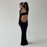 Summer women's new fashionable and sexy hollow out strapless solid color dress - Thumbnail 3