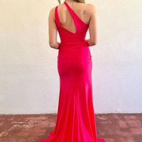 Cute One Shoulder Red Elasitc Satin Long Mermaid Prom Dress with Slit ,PD231041 - Thumbnail 1