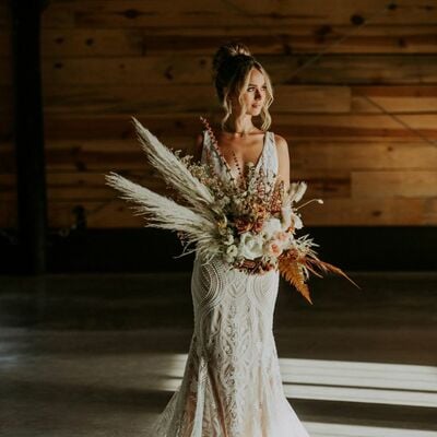 Sexy mermaid wedding dress, deep v-neck appliques beads bridal dress wedding gown