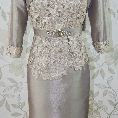 Elegant mother of the bride/groom dress grey sheath lace tea-length evening formal prom dress