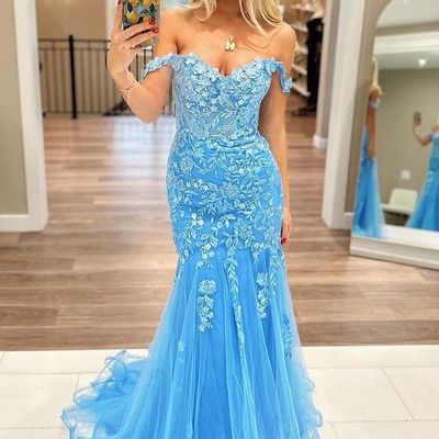 Cute sweetheart blue lace long mermaid prom dress with appliques,pd231047