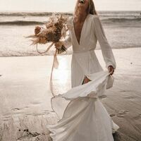 Sexy A-line Wedding Dress, Deep V-neck Bridal Dress Wedding Gown - Thumbnail 1