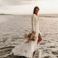 Sexy A-line Wedding Dress, Deep V-neck Bridal Dress Wedding Gown - Thumbnail 2