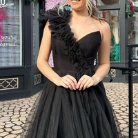 Cute Black Ball Gown One Shoulder Tulle Long Prom Dress ,PD231049 - Thumbnail 1