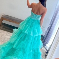 Cute Sweetheart Mint Tulle Tiered A Line Long Prom Dresses with Appliques ,PD231052 - Thumbnail 1