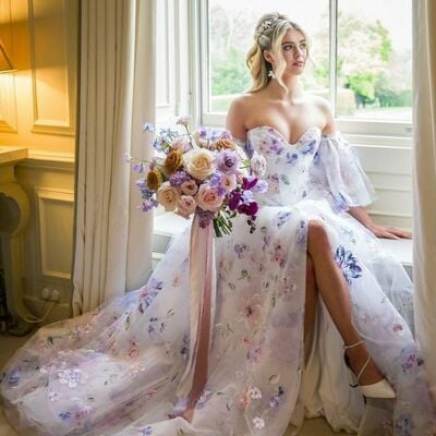 Sexy a-line wedding dress, floral appliques tulle bridal dress wedding gown