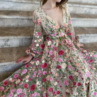  sexy a-line flowers wedding dress, floral appliques tulle bridal dress wedding gown