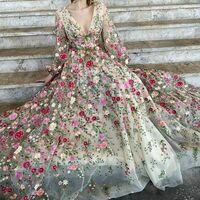  Sexy A-line Flowers Wedding Dress, Floral Appliques Tulle Bridal Dress Wedding Gown - Thumbnail 1