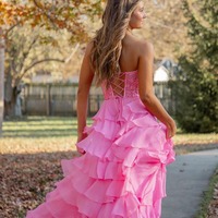 Cute Hot Pink Sweetheart Chiffon Tiered A Line Long Prom Dresses with Appliques,PD231057 - Thumbnail 1