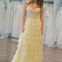 Cute Hot Pink Sweetheart Chiffon Tiered A Line Long Prom Dresses with Appliques,PD231057 - Thumbnail 2