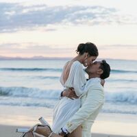 Sexy A-line Deep V-neck Wedding Dress, Satin Bridal Dress Wedding Gown - Thumbnail 1