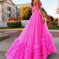 Cute Pink A Line Strapless Tulle Tiered Prom Dress ,PD231061 - Thumbnail 1