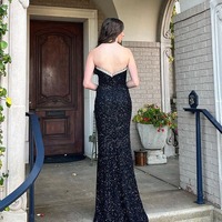 Charming V Neck Black Sequins Long Mermaid Prom Dress with Beading,PD231063 - Thumbnail 1