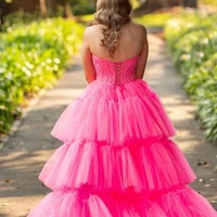 Cute Hot Pink Ball Gown High Low Sweetheart Tulle Long Prom Dress,PD231064 - Thumbnail 1