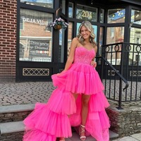 Cute Hot Pink Ball Gown High Low Sweetheart Tulle Long Prom Dress,PD231064 - Thumbnail 3