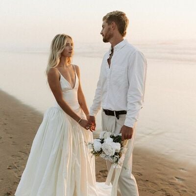 Sexy a-line deep v-neck wedding dress, satin bridal dress wedding gown