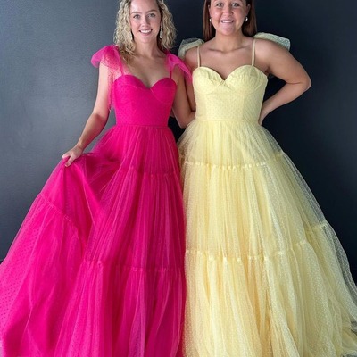 Cute hot pink ball gown sweetheart dot tulle long prom dress ,pd231066