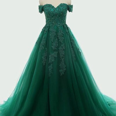 Elegant mother of the bride/groom dress green ball gown lace appliques evening formal prom dress