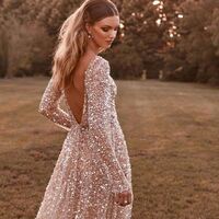Sexy A-line Deep V-neck Wedding Dress, Luxury Sparkle Bridal Dress Wedding Gown - Thumbnail 1