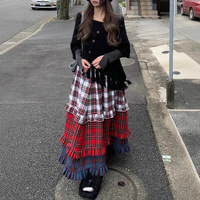 Retro Y2K Plaid Cake Skirt - Thumbnail 3