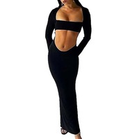 Summer women's new fashionable and sexy hollow out strapless solid color dress - Thumbnail 6