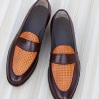 Crafted Leather Classic Men Brown Grain Leather Moccasin Loafers Dress Shoes - Thumbnail 5