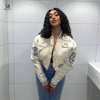 Leather Patchwork Baseball Jacket - Thumbnail 2