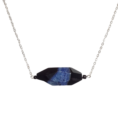 Black and blue botswana agate necklace