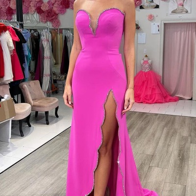 Cute sweetheart pink long mermaid prom dresses with beading,pd231072
