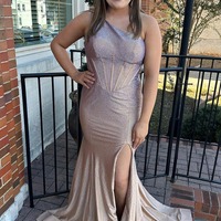 Charming One Shoulder Red Beading Satin Long  Mermaid Prom Dresses with Slit,PD231073 - Thumbnail 2