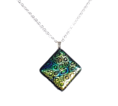 Dichroic Yellow and Green Cells Fused Glass Necklace