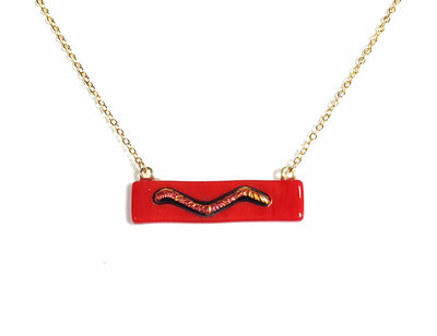 Dichroic Wave on Red Fused Glass Bar Necklace