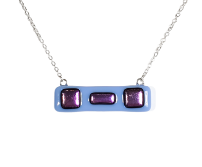 Purple Dichroic Squares on Blue Fused Glass Bar Necklace