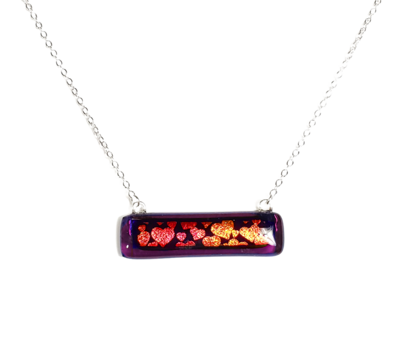 Dichroic Hearts on Purple Fused Glass Bar Necklace